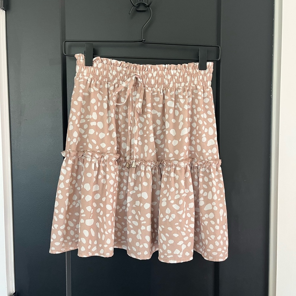 Cream and Tan Bubble Mini Skirt with Smocked Tie Front